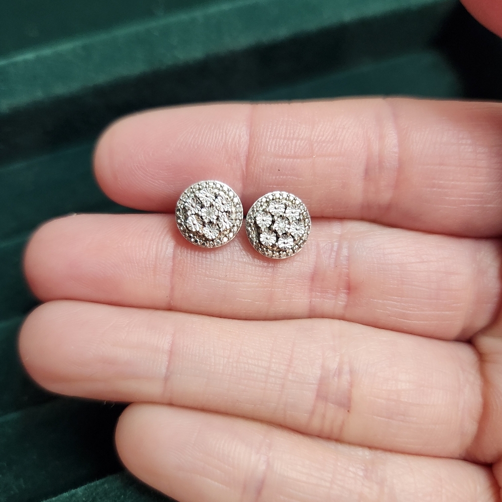 Composite diamond accent bead frame stud earrings